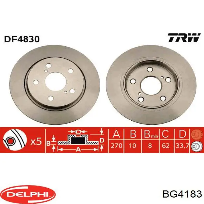 Disco de freno trasero Toyota Auris E15