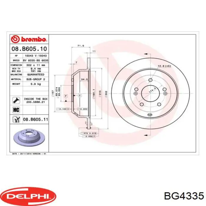 BG4335 Delphi disco de freno trasero