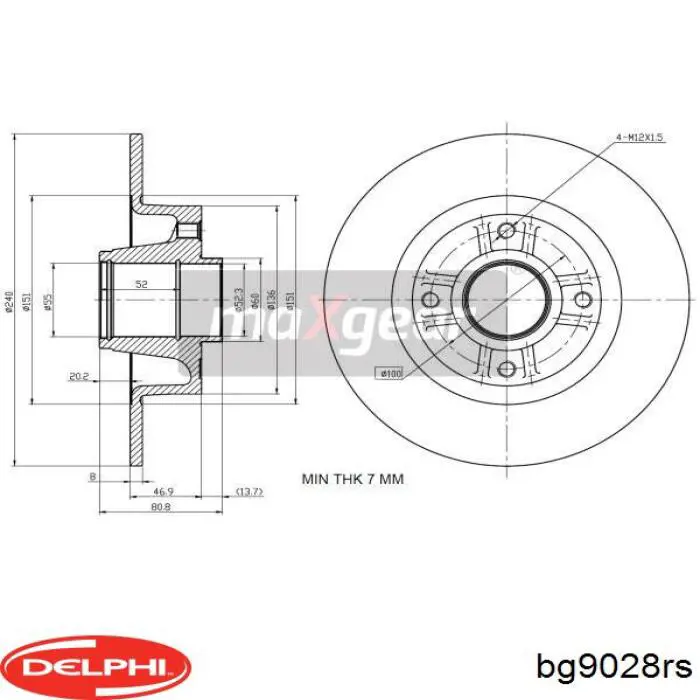 Disco de freno trasero DELPHI BG9028RS