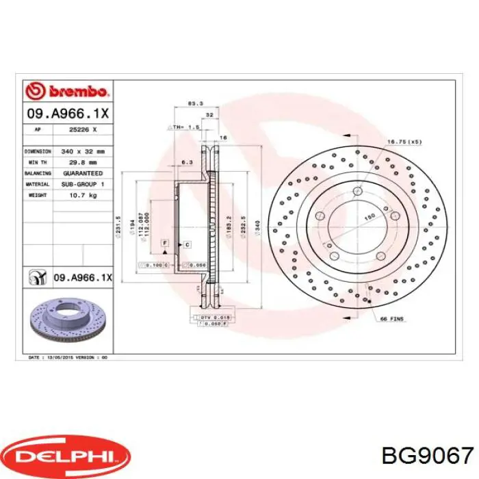 BG9067 Delphi disco de freno delantero