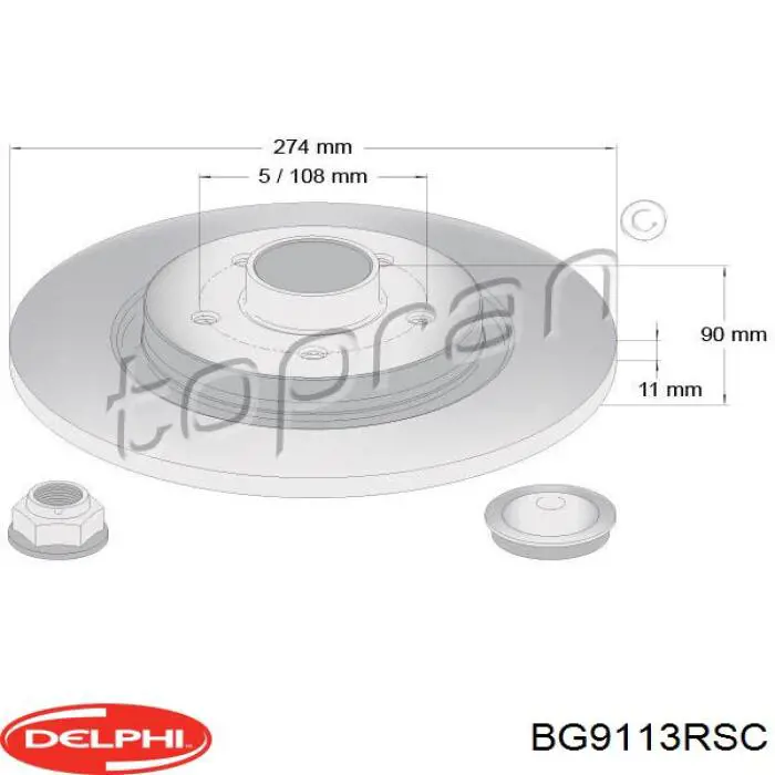 Disco de freno trasero BG9113RSC Delphi