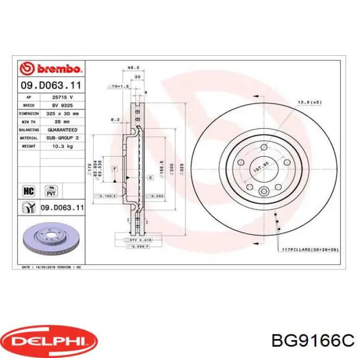 BG9166C Delphi freno de disco delantero