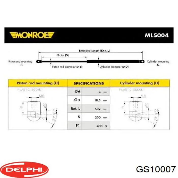 GS10007 Delphi amortiguador de maletero