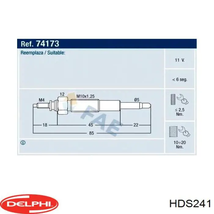 HDS241 Delphi bujía de incandescencia