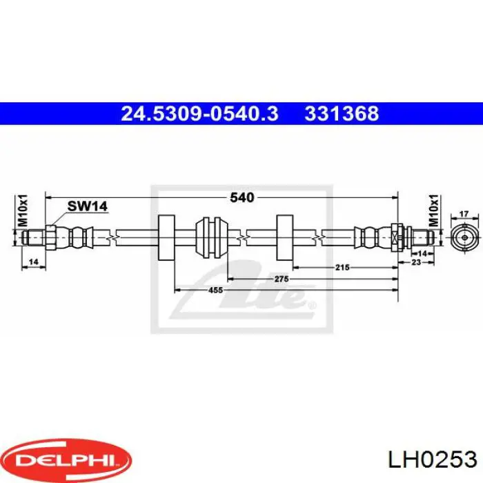 LH0253 Delphi latiguillo de freno trasero