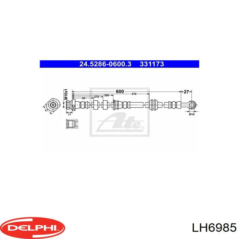 LH6985 Delphi latiguillos de freno delantero izquierdo