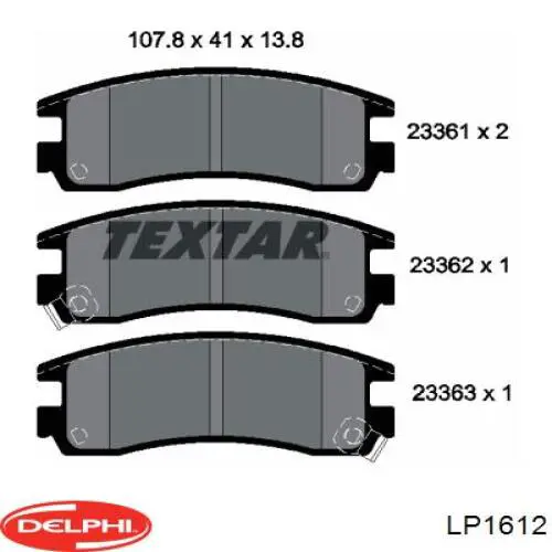 LP1612 Delphi pastillas de freno traseras