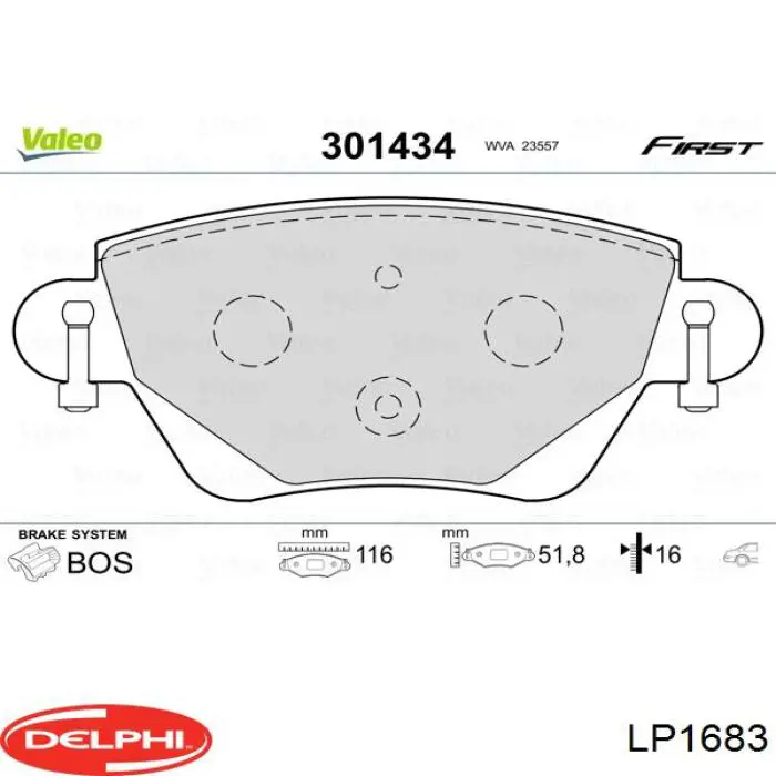 LP1683 Delphi pastillas de freno traseras