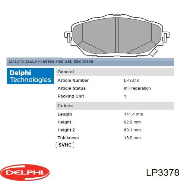 LP3378 Delphi pastillas de freno delanteras