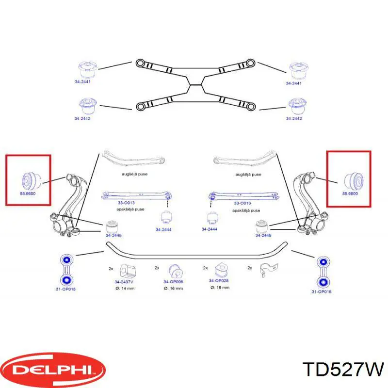 Buje delantero del brazo longitudinal trasero Delphi TD527W precio, desde 12,86 EUR