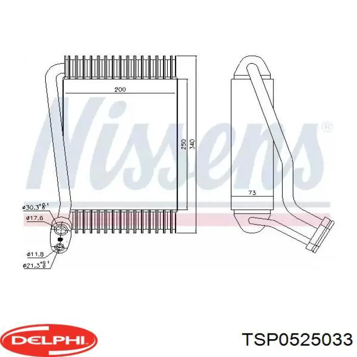 TSP0525033 Delphi evaporador, aire acondicionado