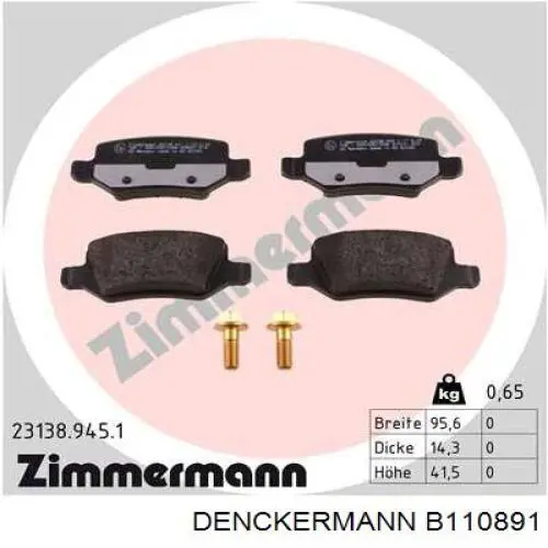 B110891 Denckermann pastillas de freno traseras