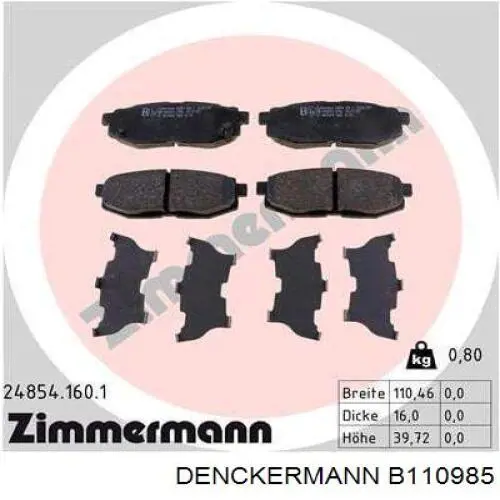 B110985 Denckermann pastillas de freno traseras