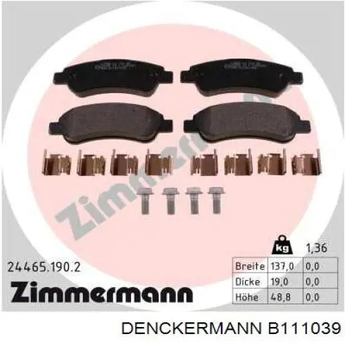 B111039 Denckermann pastillas de freno traseras