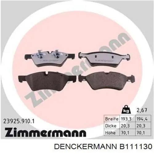 B111130 Denckermann pastillas de freno delanteras