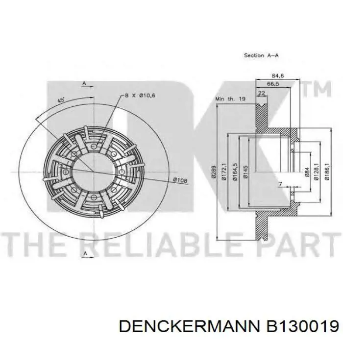 B130019 Denckermann disco de freno trasero