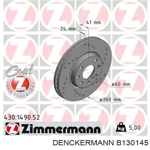 B130145 Denckermann freno de disco delantero