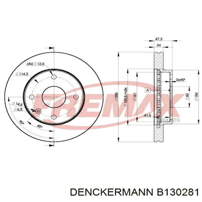 Disco de freno B130281 Denckermann