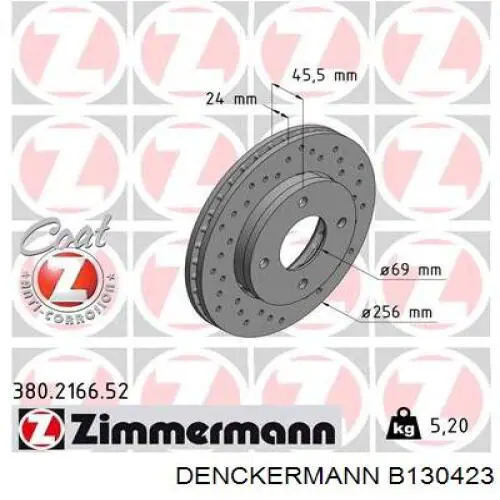 B130423 Denckermann disco de freno delantero