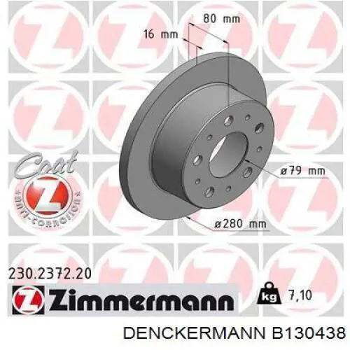 B130438 Denckermann disco de freno trasero