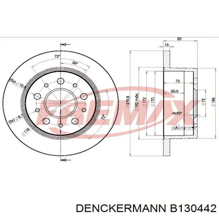 B130442 Denckermann disco de freno trasero