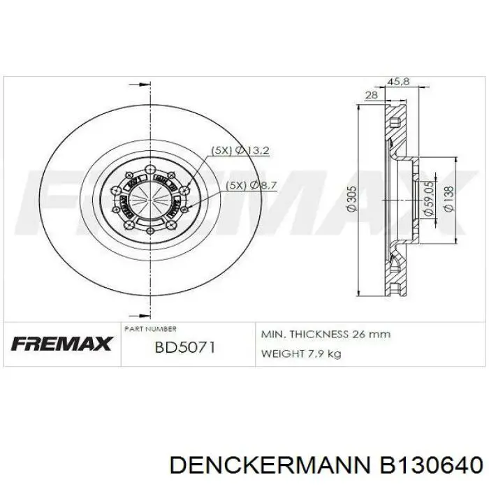 B130640 Denckermann disco de freno delantero