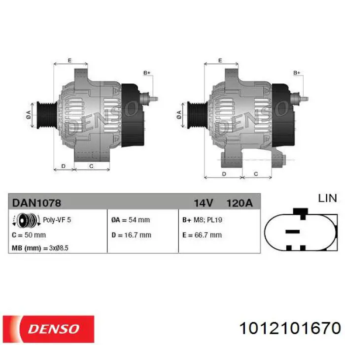 1012101670 Denso alternador