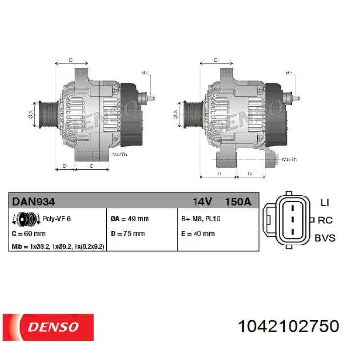 1042102750 Denso alternador