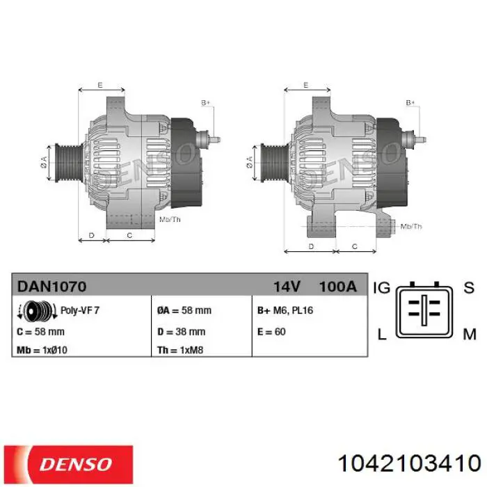 1042103410 Denso alternador