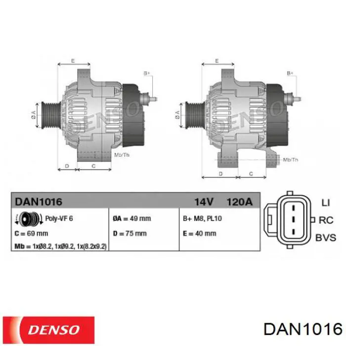 Alternador del motor Denso DAN1016 precio, desde 248,32 EUR