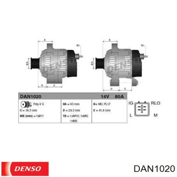 Alternador DAN1020 Denso