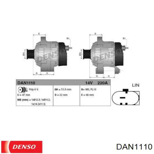 Alternador DAN1110 Denso