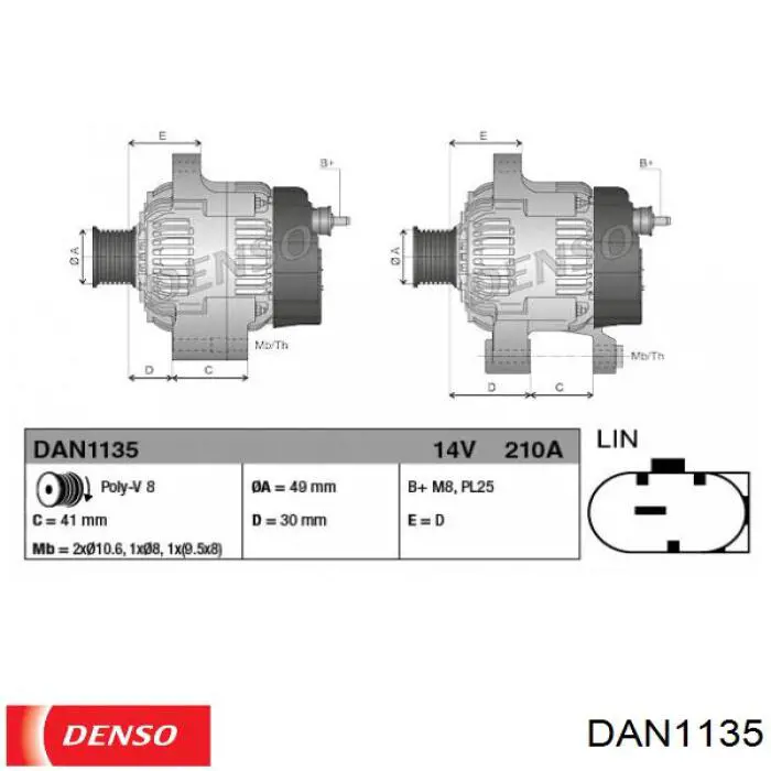 Alternador DAN1135 Denso