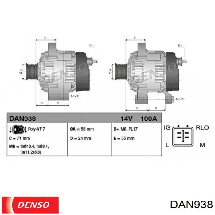 Alternador del motor Denso DAN938 precio, desde 233,44 EUR