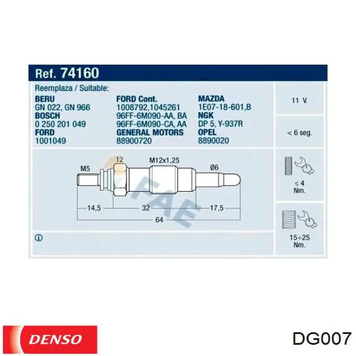 Comprar DG007 Denso Calentadores diésel