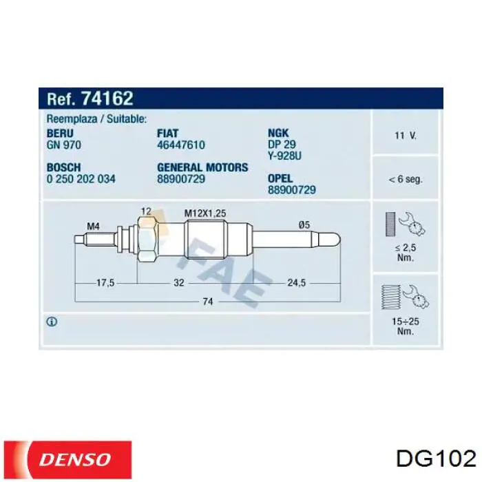Bujías incandescentes Denso DG102 precio, desde 13,28 EUR