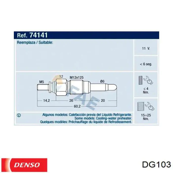 Comprar DG103 Denso Calentadores diésel