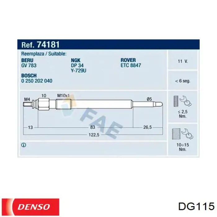 DG-115 Denso bujía de incandescencia