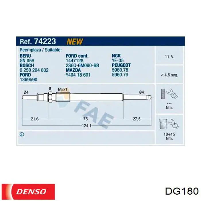 Bujía de incandescencia Peugeot 207 WA, WC