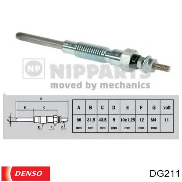 Bujía de precalentamiento DG211 Denso