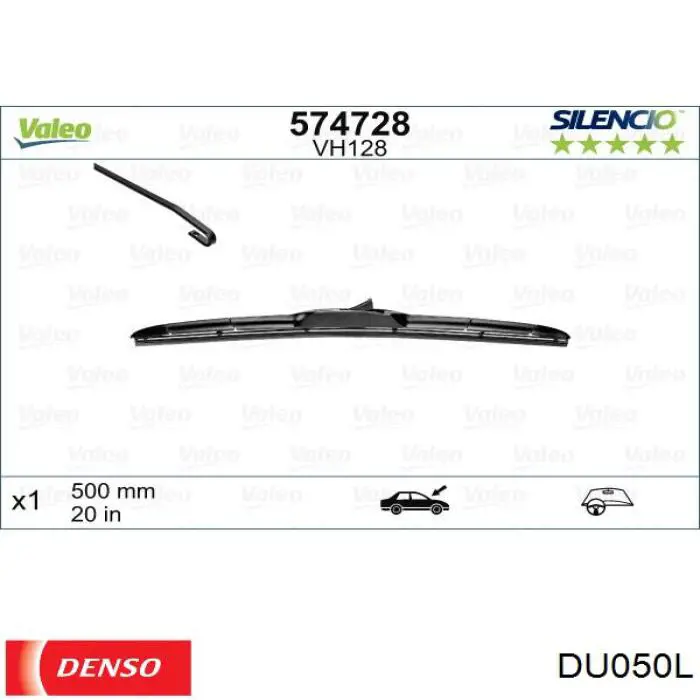 DU050L Denso Escobilla del limpiaparabrisas del lado del pasajero
