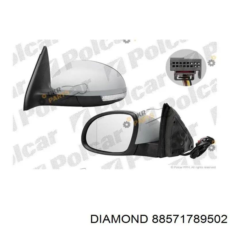 88571789502 Diamond/DPA cristal de espejo retrovisor exterior derecho