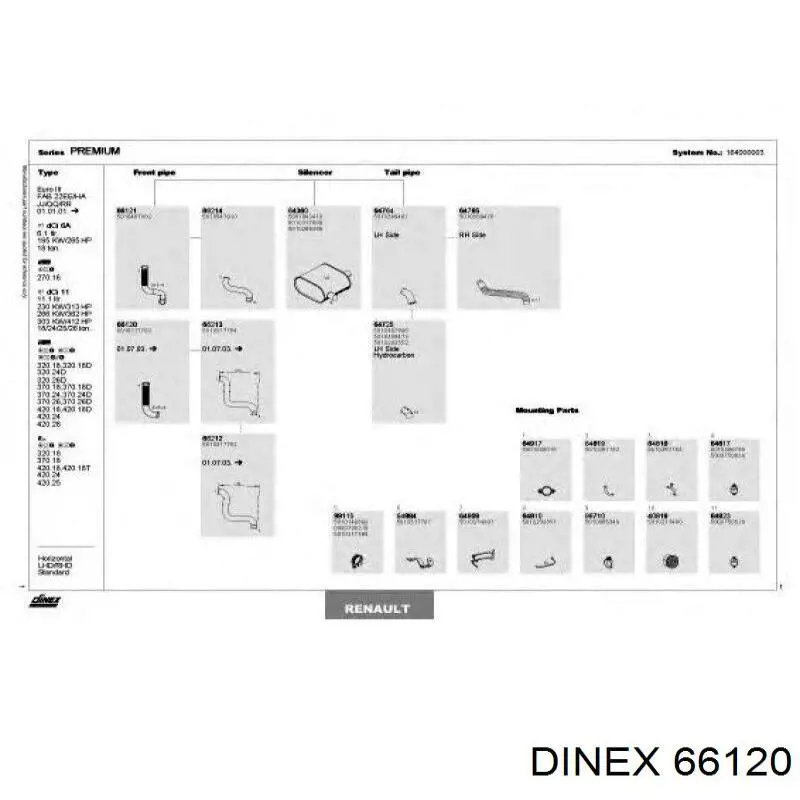 66120 Dinex Tubo de admisión del silenciador de escape delantero