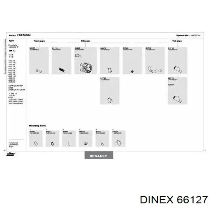 Comprar 66127 Dinex Tubo de admisión del silenciador de escape delantero