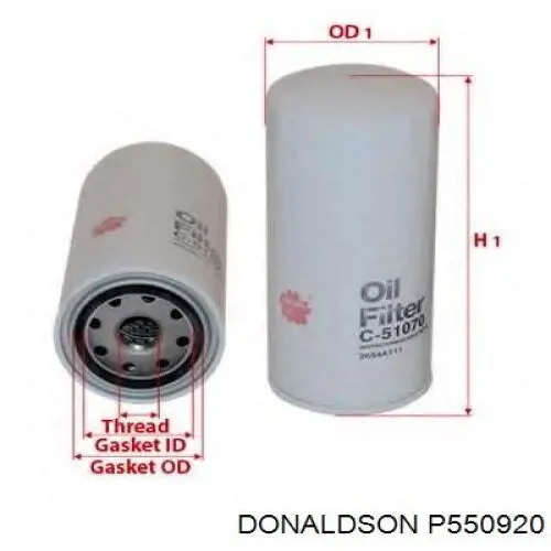 P550920 Donaldson filtro de aceite