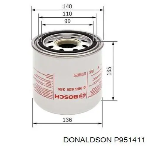 Filtro del secador de aire (separador de agua y aceite) (CAMIÓN) DONALDSON P951411