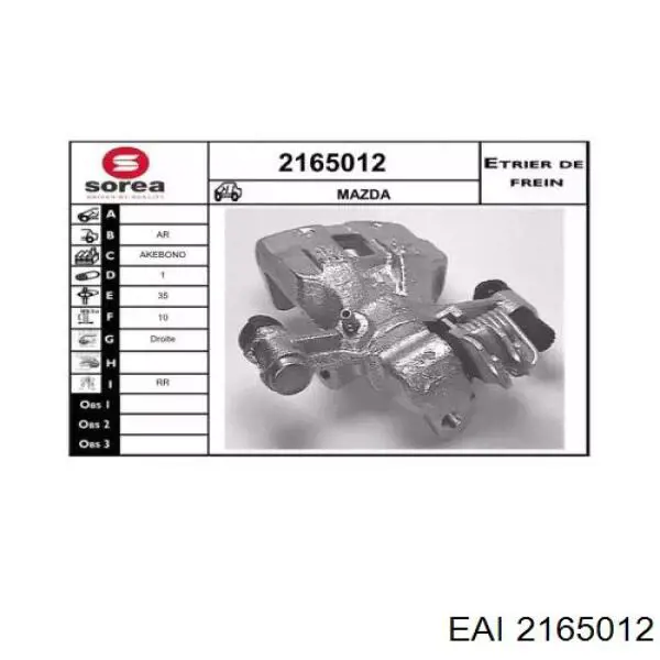 2165012 EAI pinza de freno trasero derecho