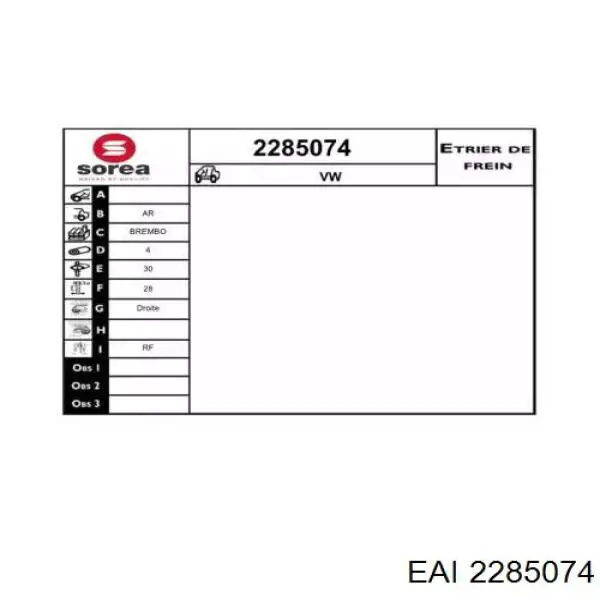 2285074 EAI pinza de freno trasero derecho