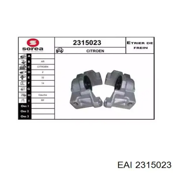 2315023 EAI pinza de freno trasero derecho