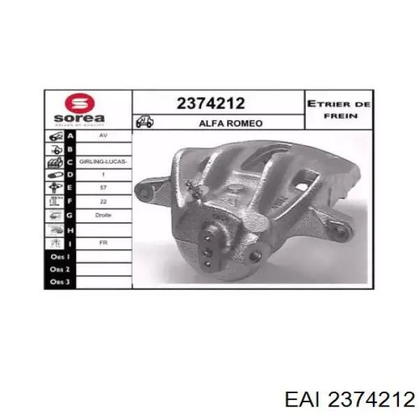 2374212 EAI pinza de freno delantera derecha